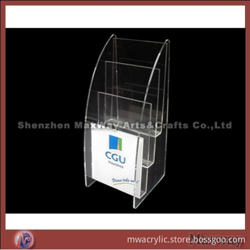 Trilaminar stepped appearance acrylic transparent leaflet holder with logo